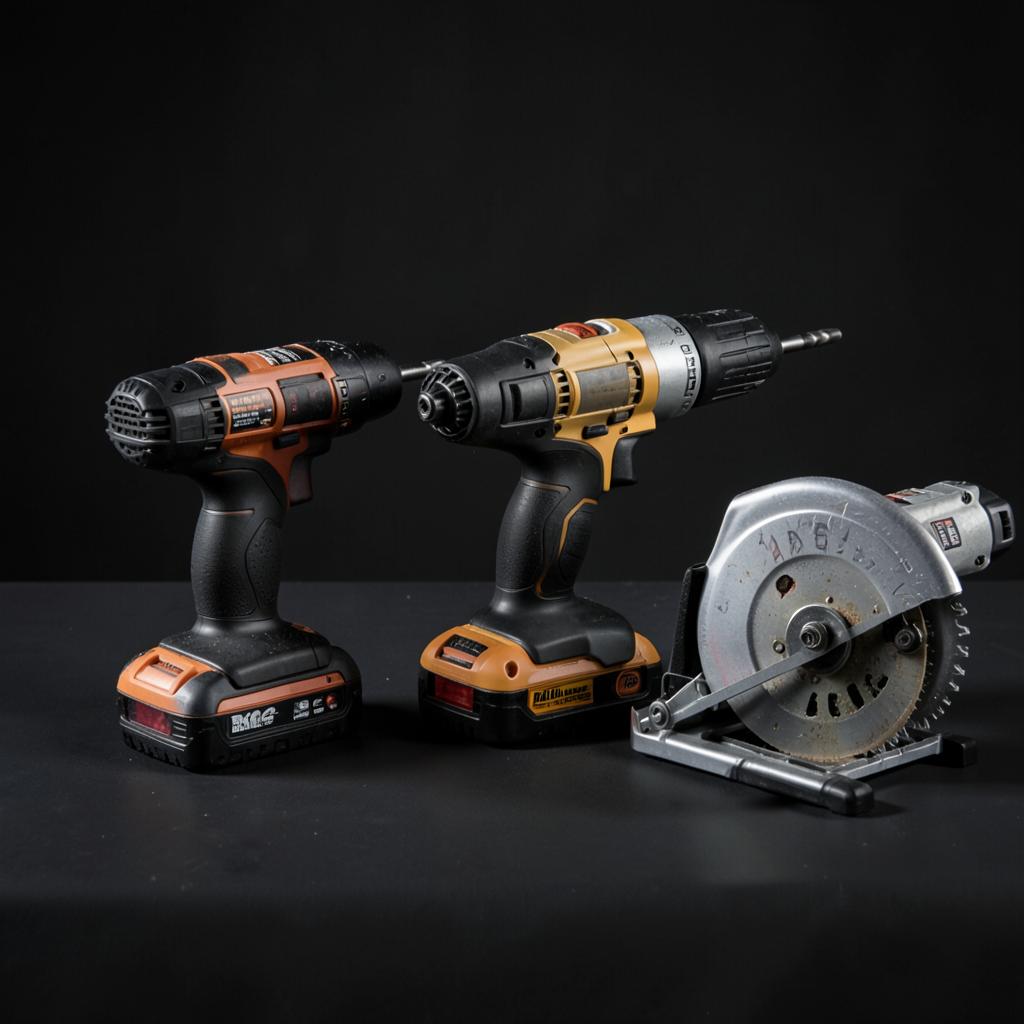 Demonstration power tools laid out for inspection